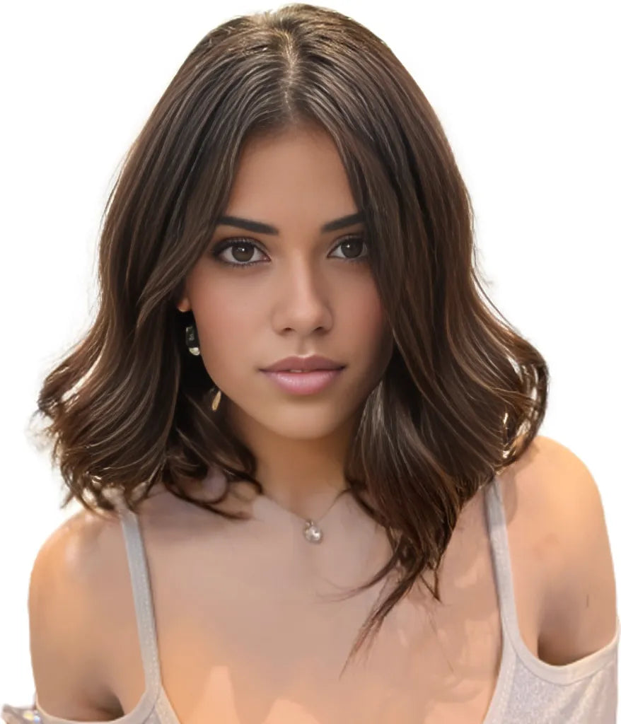 Rich Espresso wig front view - medium brown human hair"