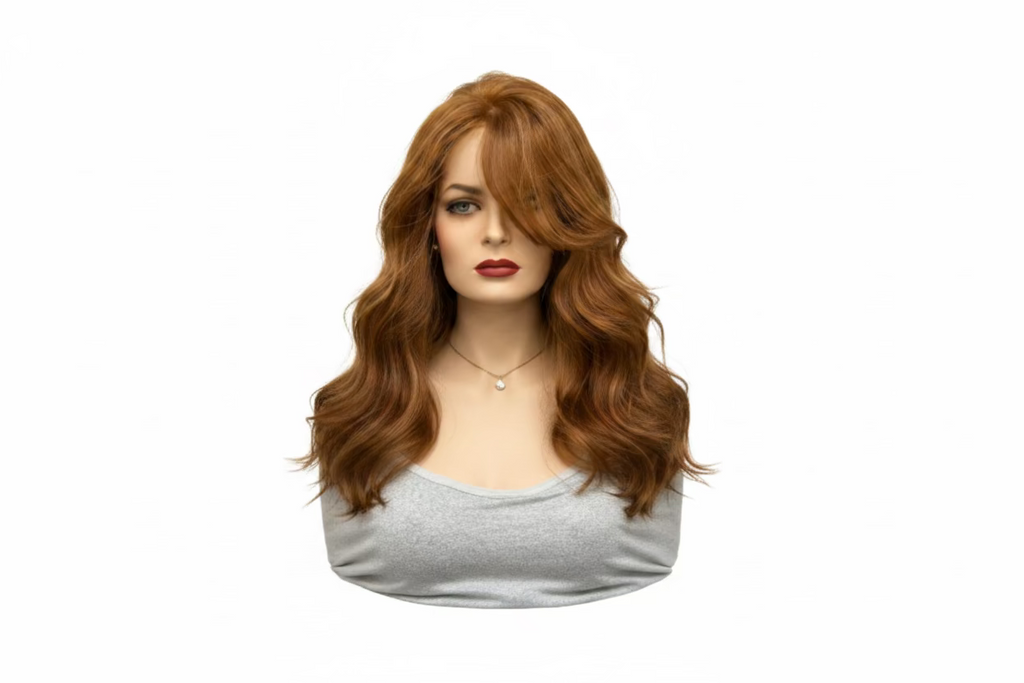 Autumn Fire wig front view - red auburn highlights